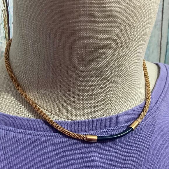 Vintage Sarah Coventry Navy Blue & Gold Necklace - Picture 1 of 10